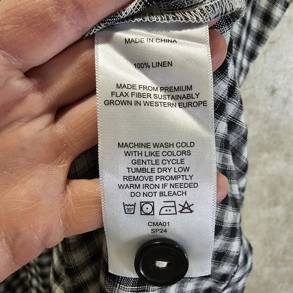 Quince European Linen Gingham Khaki & Black Midi Dress - Picture 8 of 9